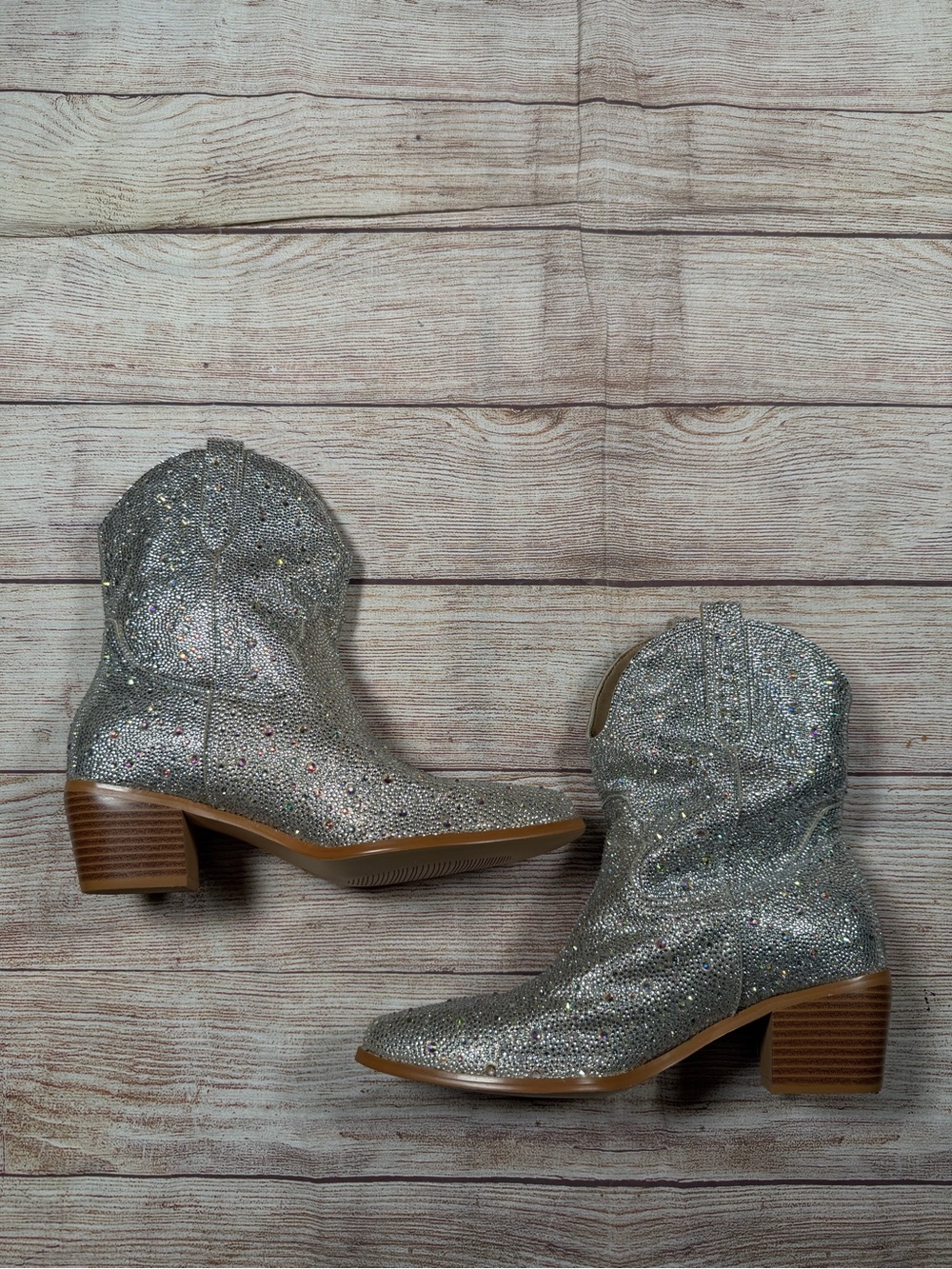 Coastal Cowboy Sparkle Western Ankle Boots - Silver Glitter Festival Concerts - Picture 2 of 7